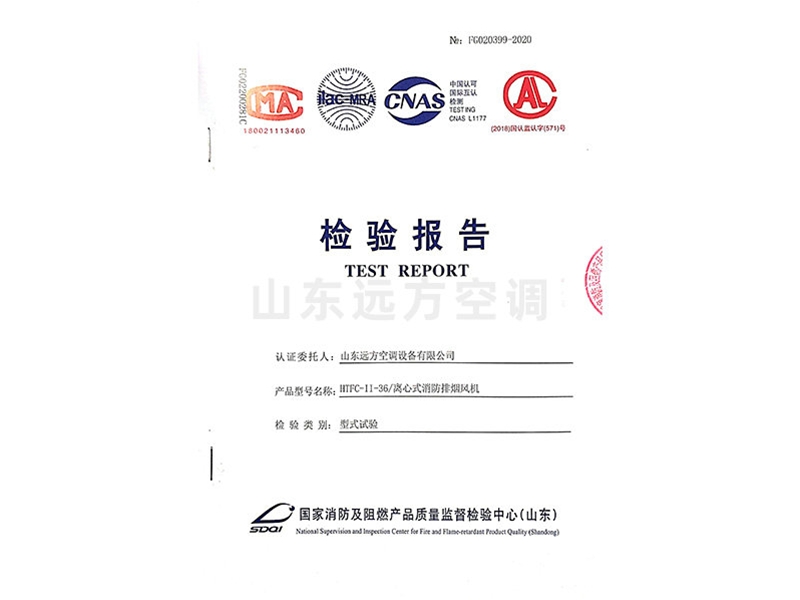 離心式消防排煙風(fēng)機檢驗報告
